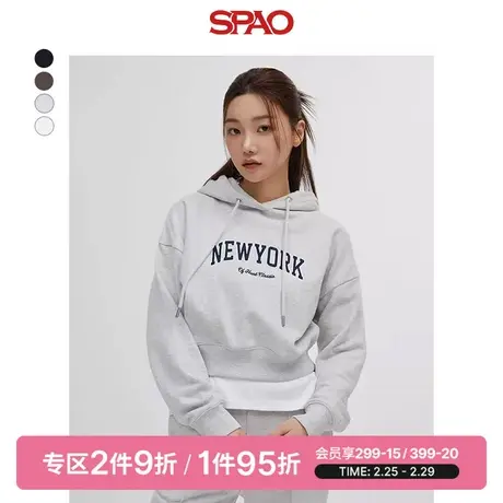 SPAO韩国同款春季新款女士连帽短款宽松美式厚卫衣SPMHD4TG01图片