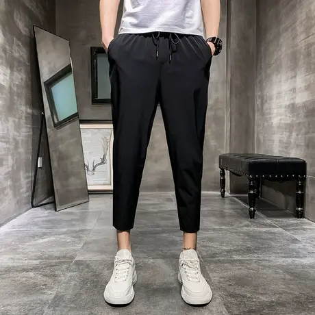 休闲裤夏季男士裤子宽松坠感直筒垂感阔腿裤韩版潮流九分裤西装裤商品大图