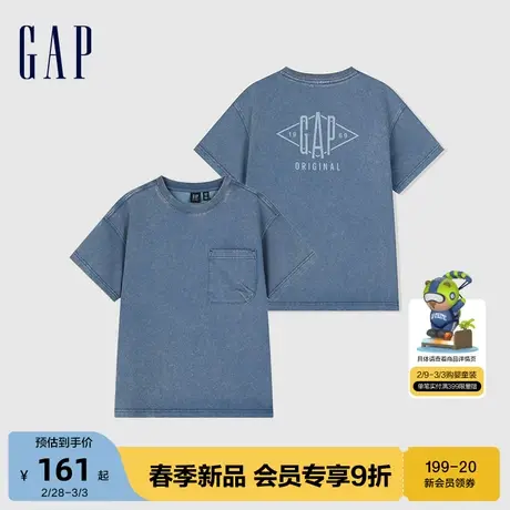 Gap男童2024春季新款logo宽松圆领牛仔印染短袖T恤儿童装401274图片