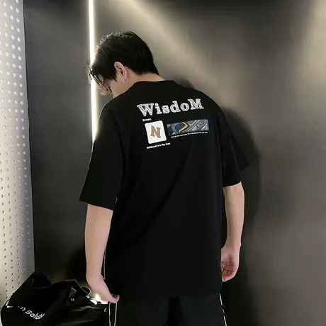 短袖T恤男夏季基础百搭简约休闲ins印花字母半袖上衣潮牌男装体恤商品大图