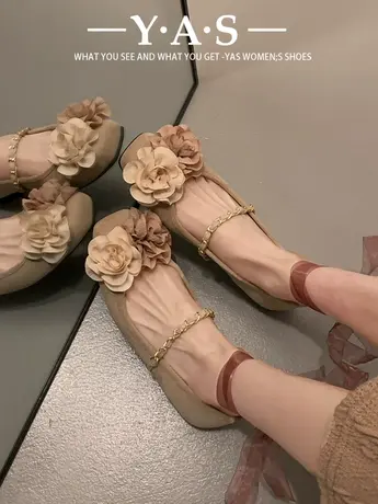 新中式晚晚风玛丽珍鞋绒面超软底仙女风温柔旗袍鞋复古平底单鞋女商品大图