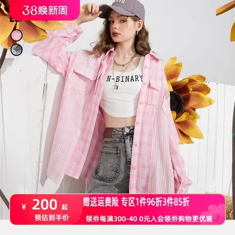 妖精的口袋粉色防晒衬衫女2023夏季新款多巴胺宽松复古长袖上衣潮商品大图