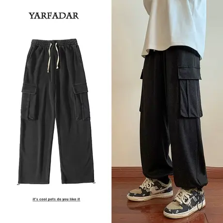 潮牌工装裤子男秋冬复古港风直筒宽松大码运动卫裤大口袋休闲长裤商品大图