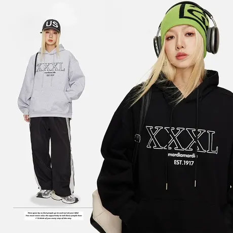 慵懒风连帽卫衣女春秋2023新款黑色美式复古宽松oversize外套上衣商品大图