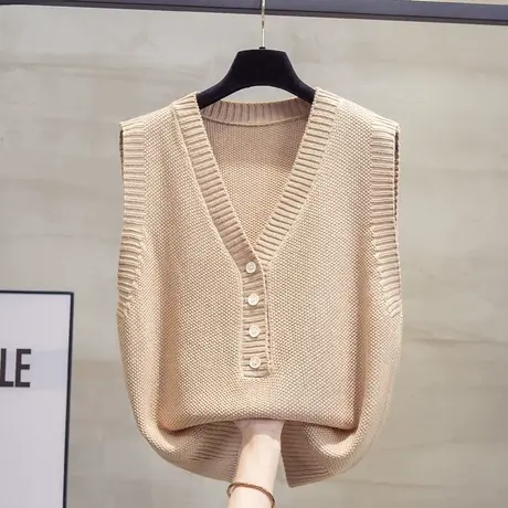 v领针织马甲背心女2023秋装新款宽松外穿马夹外搭纯色毛衣坎肩潮图片