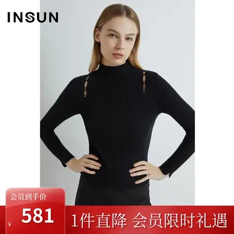 恩裳2022冬保暖半高领打底羊绒衫镂空潮流百搭毛织衫商品大图