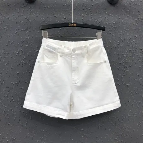 薄款白色牛仔短裤女2023夏季新款韩版简约高腰休闲百搭宽松阔腿裤商品大图