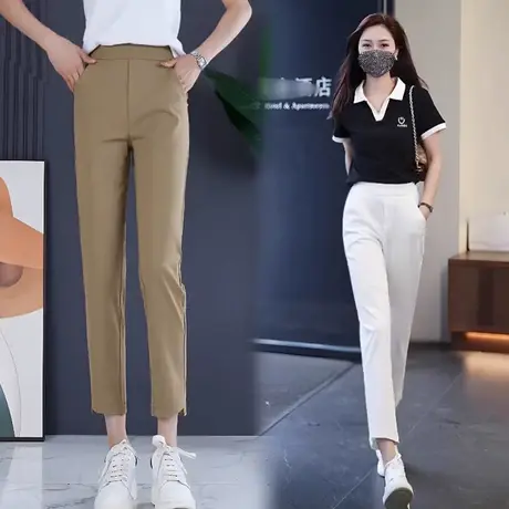 直筒裤女2023新款休闲裤夏季薄款百搭款八分裤韩版高腰显瘦哈伦裤商品大图