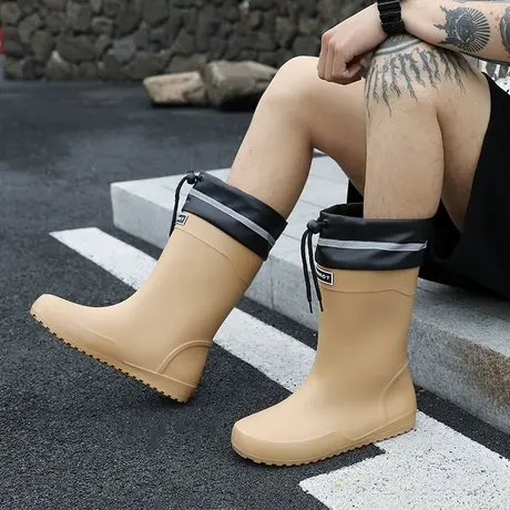 雨鞋男款时尚2023新款水鞋通勤防水防滑中筒雨靴外穿雨天软底胶鞋商品大图