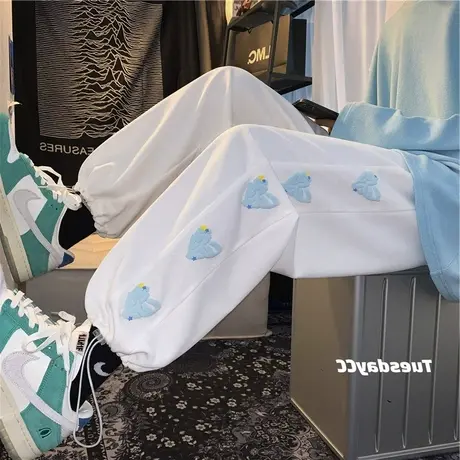 爱心美式运动裤女春秋薄款ins潮宽松高腰直筒显瘦休闲束脚裤子夏商品大图