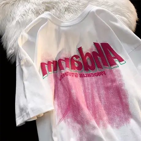 ulzzang潮牌复古情侣t恤女小众大码oversize港风短袖ins潮上衣夏图片