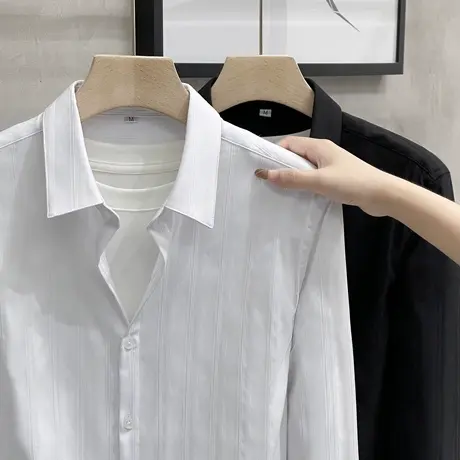 男士衬衫商务高端轻奢男装秋季上衣韩版潮流修身衬衣长袖男春秋款商品大图