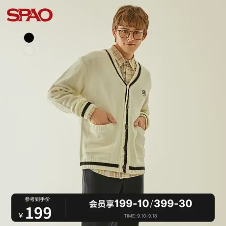 SPAO 男士毛衣秋冬新款字母刺绣撞色开衫针织衫SPCKB49H21商品大图