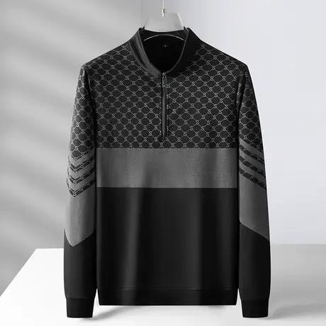 春秋季新款立领长袖卫衣男士商务休闲时尚长袖T恤青中年外穿衣服图片