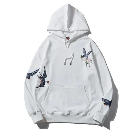 秋冬卫衣男加厚蜻蜓刺绣连帽宽松潮流上衣运动宽松大码男装套头衫图片