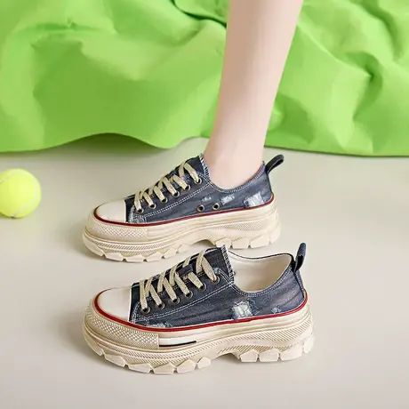 2023新款白色帆布鞋女夏季松糕厚底脏脏鞋内增高百搭休闲运动板鞋商品大图