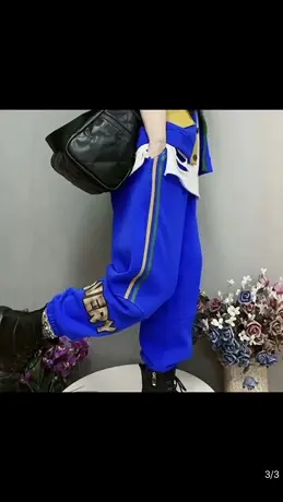 侧边字母彩色织带拼接休闲束脚卫裤女22春韩版显瘦字母哈伦小脚裤商品大图