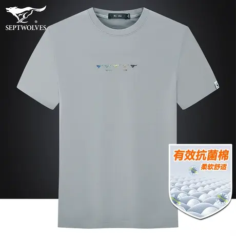 买二免一！七匹狼100%棉短袖T恤男2023夏季潮流圆领抗菌休闲体恤商品大图