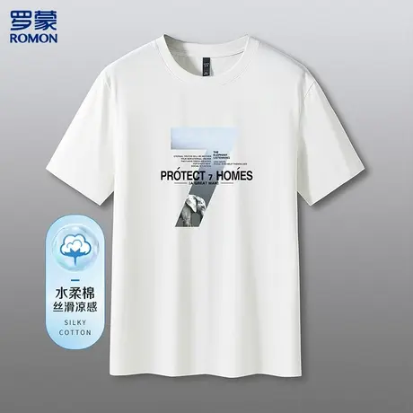 罗蒙夏季新品男式t恤透气冰丝棉短袖t恤男潮流环保t恤男短袖男商品大图