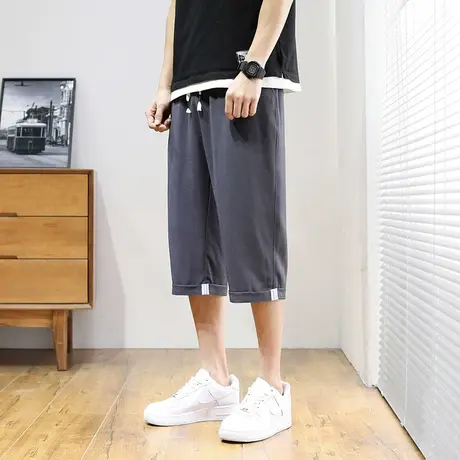 短裤男款夏季薄款冰丝感休闲运动外穿宽松百搭七分中裤沙滩马裤子商品大图