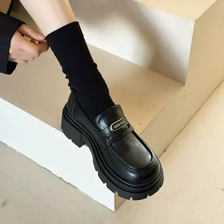 乐福鞋女2024年春秋季新款复古英伦风粗跟小皮鞋厚底百搭通勤单鞋商品大图