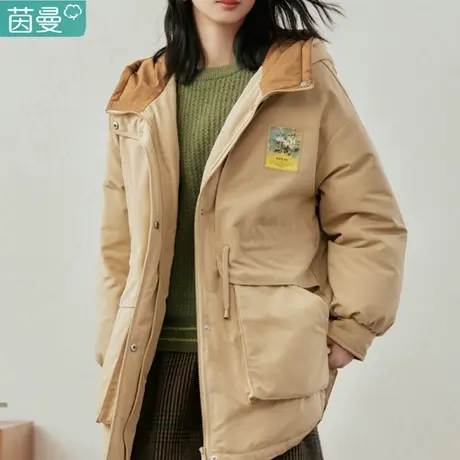 茵曼旗舰店羽绒服女2023新款冬季时尚小个子棉服棉衣中长款外套图片