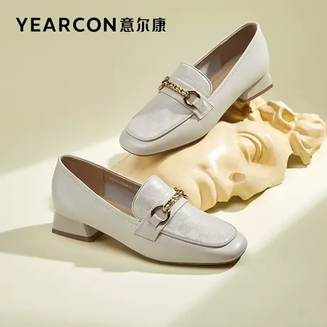 意尔康女鞋2023春季新款真皮乐福鞋女通勤英伦风低跟单鞋女小皮鞋商品大图