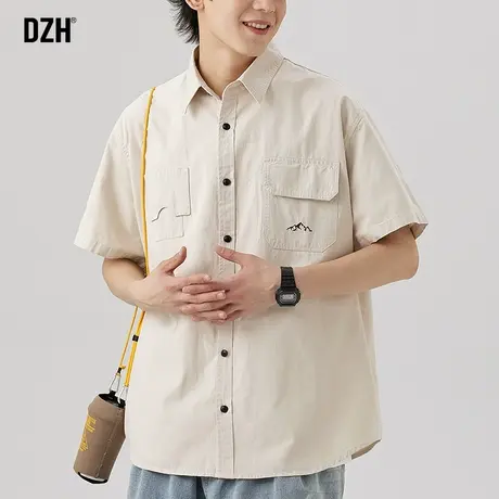 男士夏季纯棉衬衫男短袖高级感2023新款休闲衬衣男款日系宽松上衣商品大图