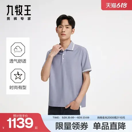[商场同款]九牧王男装JT2D25019短袖T恤25春夏时尚翻领通勤上衣图片