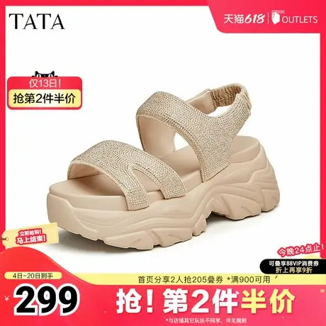TATA/他她2024夏时尚休闲潮流百搭一字带凉鞋女新款DWFV1BL4图片