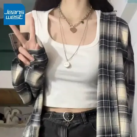 KV真维斯白色吊带背心女2025新款夏季时尚短款显瘦小个子内搭上衣图片