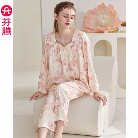 芬腾女士睡衣春秋季新款冰丝长袖套头套装宽松休闲大码女款家居服商品大图