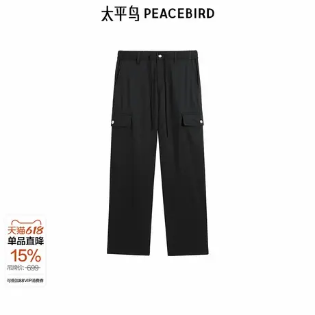 【商场同款】太平鸟男装潮流工装黑色直筒抽绳休闲裤男B1GLF2236图片