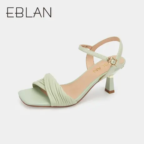 伊伴春夏新款时装凉鞋羊皮女鞋法式设计一字扣凉鞋女百搭高跟鞋女商品大图