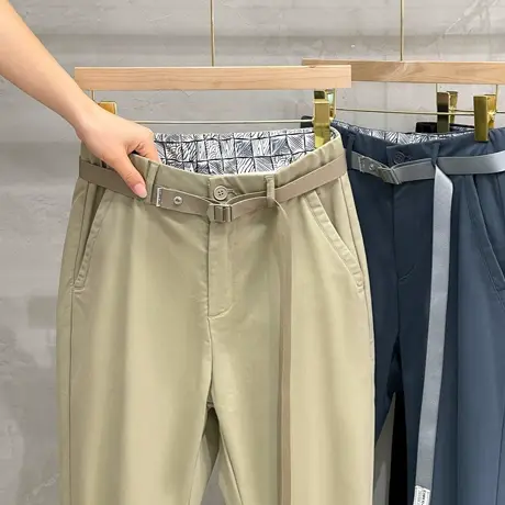 附腰带九分裤男秋季韩版显瘦修身小脚锥形裤男士休闲裤直筒男裤子商品大图