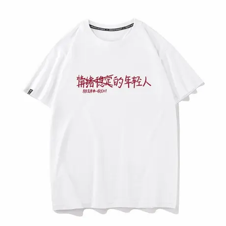 秀洛情绪稳定的年轻人趣味文字衣服小众设计宽松纯棉短袖T恤男商品大图