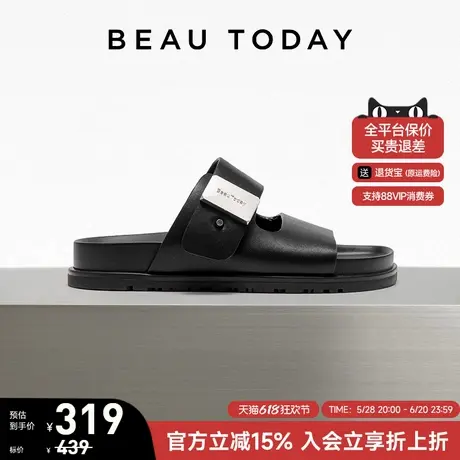 BeauToday一字带厚底凉鞋勃肯凉鞋女款夏季罗马凉鞋增高黑色凉鞋商品大图