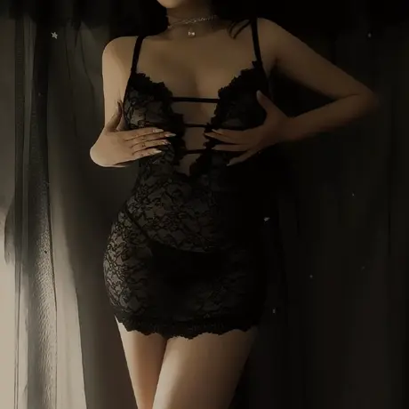 性感睡裙女款战袍蕾丝透明镂空吊带睡衣套装欧美纯欲黑色内衣夏季商品大图