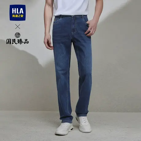 HLA/海澜之家国民臻品牛仔裤24春夏新休闲五袋款水洗直筒裤子男士商品大图