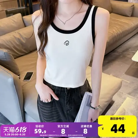 唐狮2024夏季新款吊带背心女白色无袖内搭撞色针织外穿韩系上衣h1图片