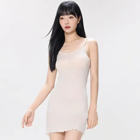 吊带背心女士中长款桑蚕丝防透内衬裙打底裙内搭防走光连衣裙白色商品大图