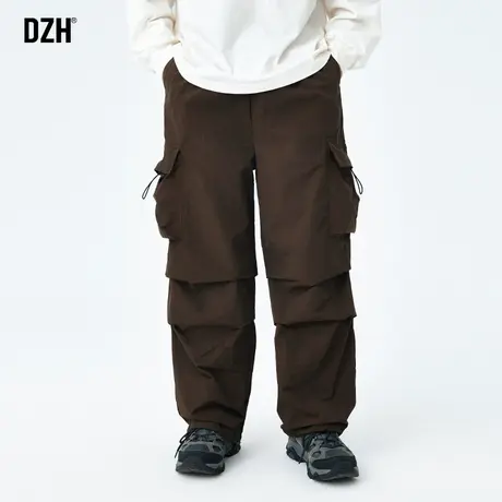 男生咖啡色机能工装裤男直筒宽松秋季裤子2023新款美式伞兵裤潮牌商品大图