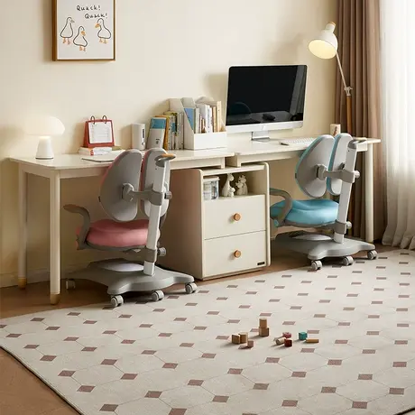 全友家居双人儿童学习专用桌收纳储物柜一体青少年可伸缩长条书桌商品大图