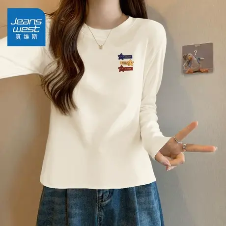 NOE真维斯长袖t恤女2025新款秋季爆款青少年宽松打底休闲上衣女商品大图