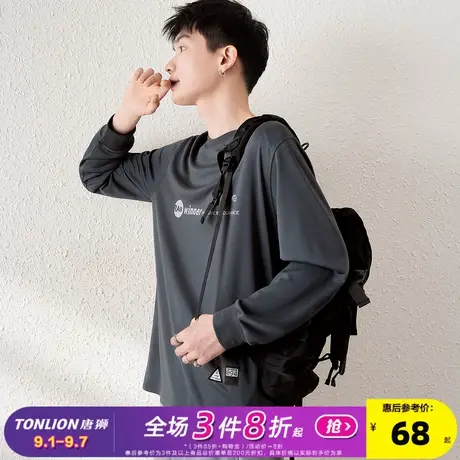 唐狮2025春季新款男长袖t恤男前胸大图案设计感潮印花圆领长袖T恤商品大图
