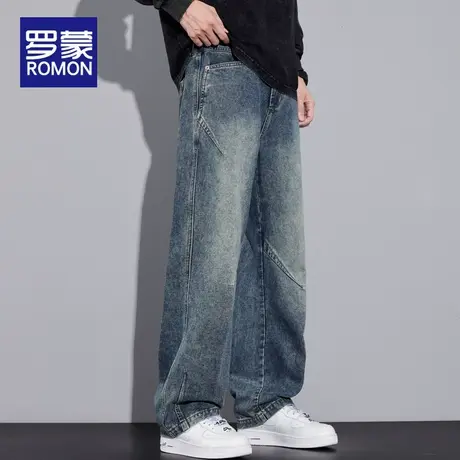 罗蒙男士牛仔裤秋季2025新款美式潮流宽松直筒时尚百搭休闲裤子男商品大图