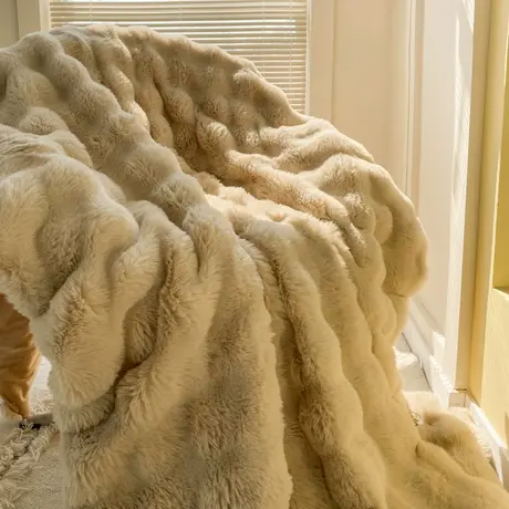 恒源祥托卡斯大泡泡毛毯午睡冬季加厚披肩盖毯办公室沙发毛绒毯商品大图
