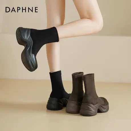 达芙妮厚底弹力靴女款2025新款靴子爆款短靴秋季黑色瘦瘦靴马丁靴商品大图