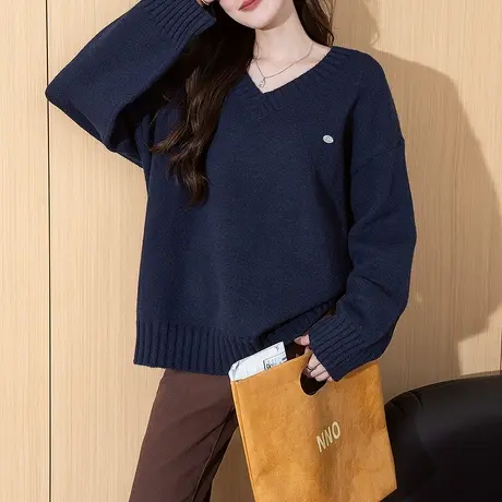 唐狮秋冬毛衣女简约百搭宽松V领套头春秋可外穿减龄气质上衣tu图片