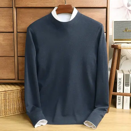山羊绒衫男冬季套头圆领加厚青年中年针织打底纯色毛衣宽松大码图片